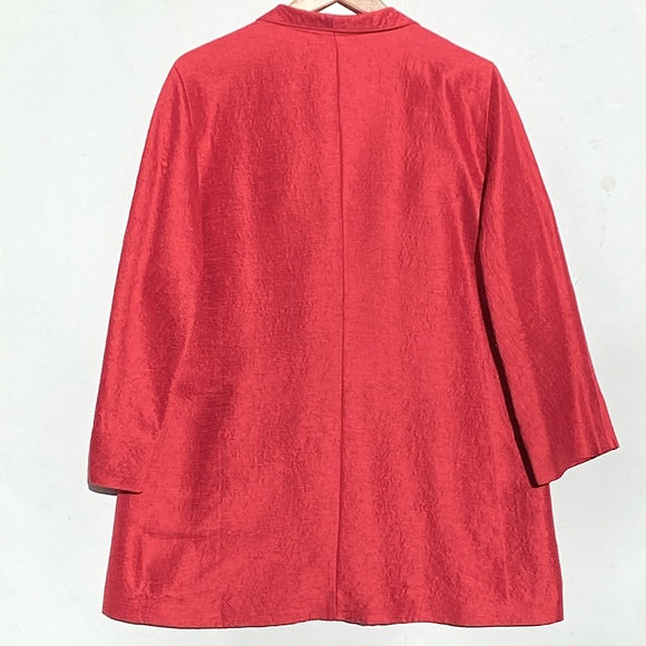 EILEEN FISHER VINTAGE Women’s Red Silk and Wool Textured Open Front Coat large - Picture 4 of 5